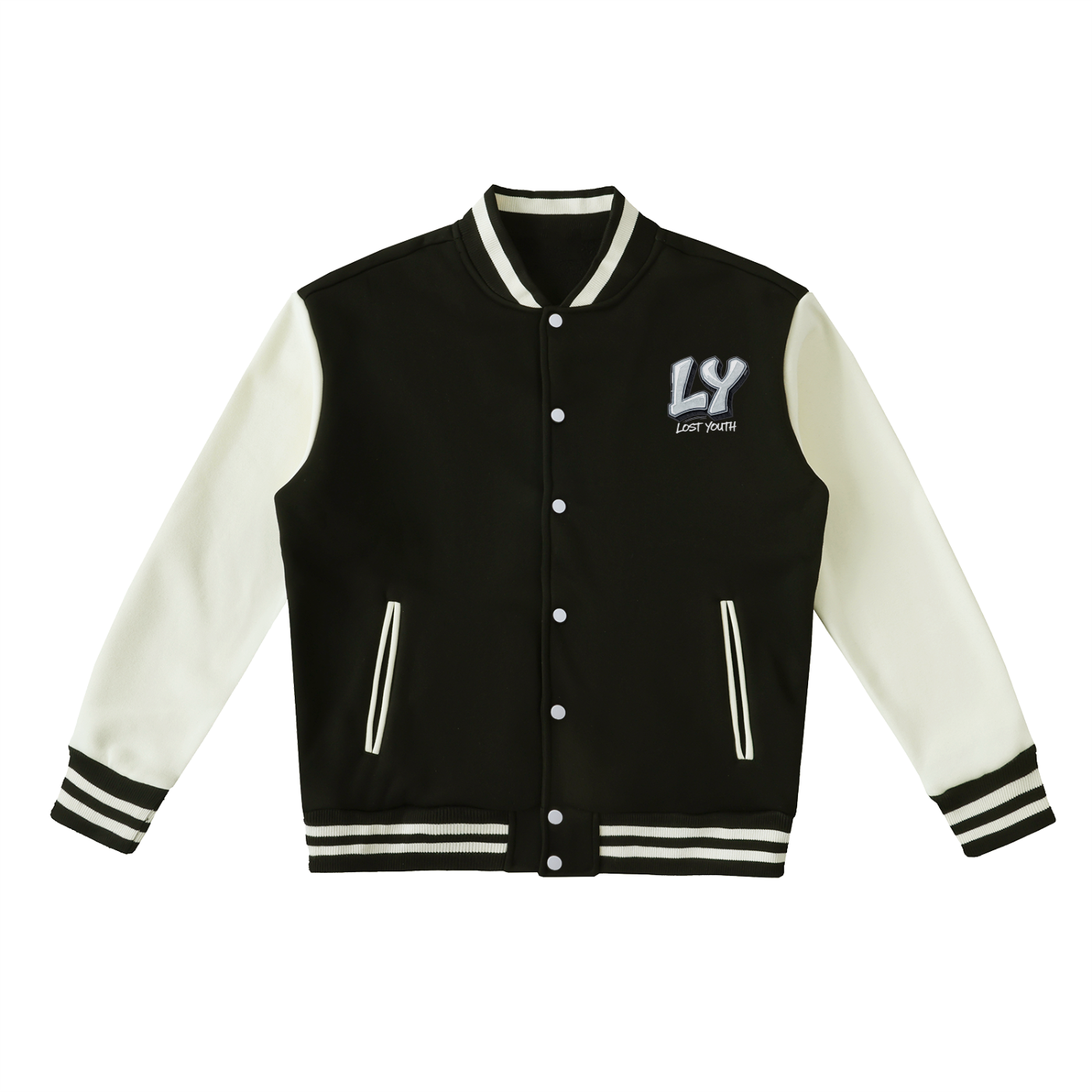 Two-Tone Fleeced lost youth Varsity Jacket