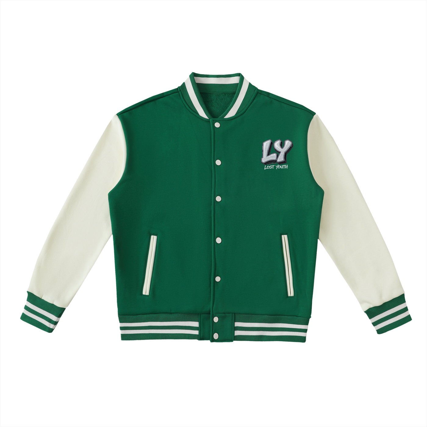 Two-Tone Fleeced lost youth Varsity Jacket