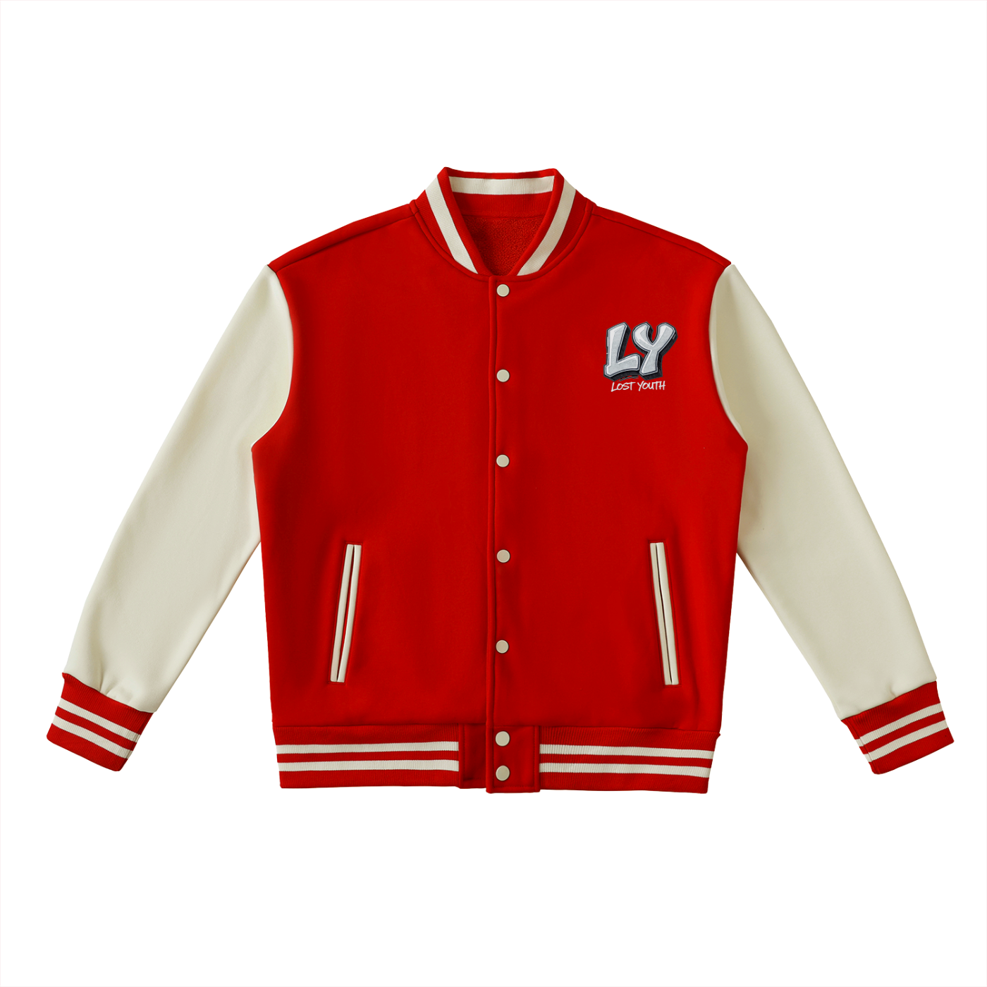 Two-Tone Fleeced lost youth Varsity Jacket
