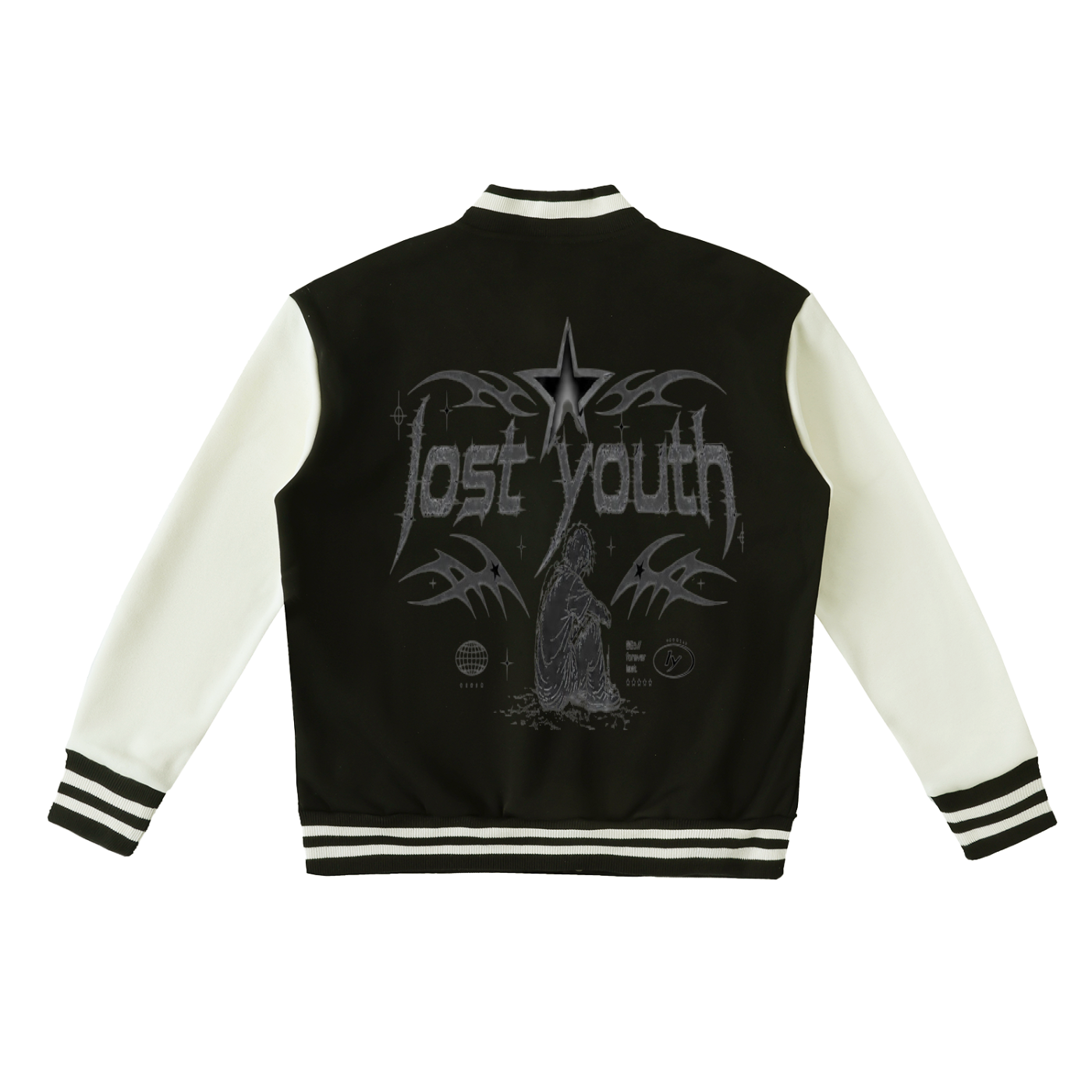 Two-Tone Fleeced lost youth Varsity Jacket